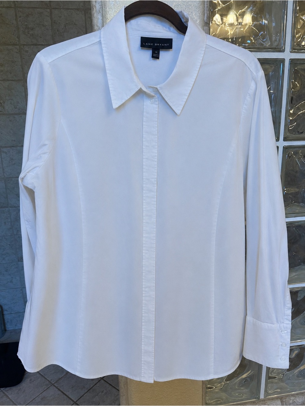 Size 14 Lane Bryant White Classic Button-Front Women's Shirt